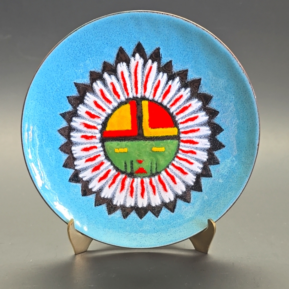 Vintage Annemarie Davidson Enamel Copper Kachina Mask MCM Decorative Plate 6"